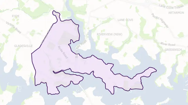 Hunters Hill Council Area Boundary Map