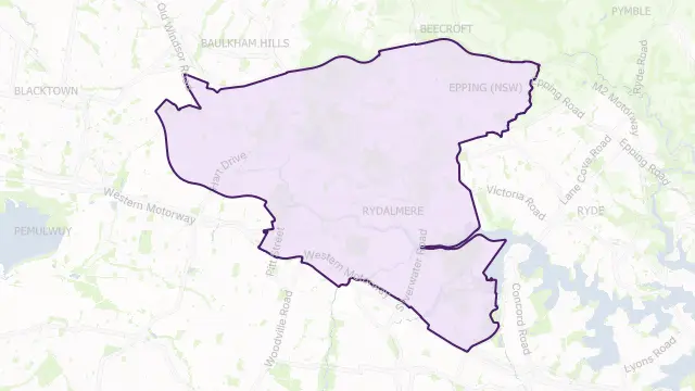 Parramatta Council Area Boundary Map