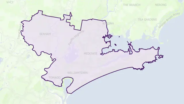 Port Stephens Council Area Boundary Map