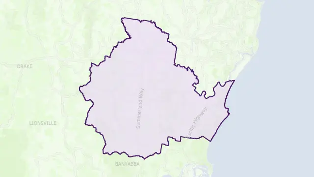 Richmond Valley Council Area Boundary Map