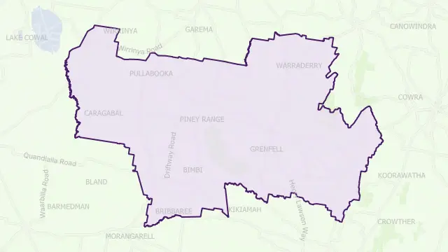 Weddin Council Area Boundary Map