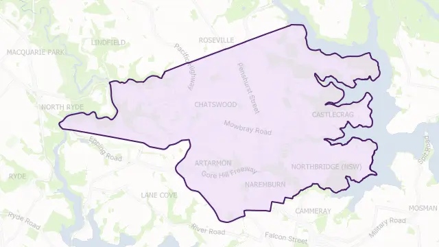 Willoughby Council Area Boundary Map