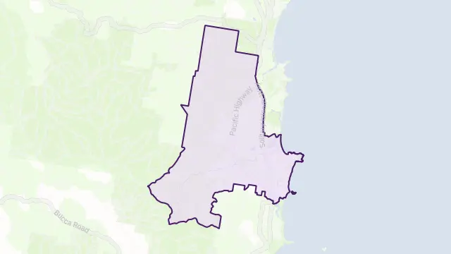 Woolgoolga Area Boundary Map