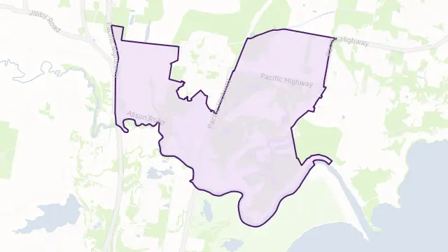 Wyong Area Boundary Map