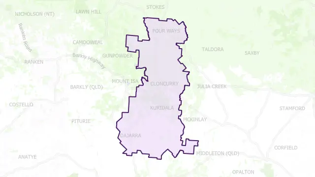 Cloncurry Council Area Boundary Map