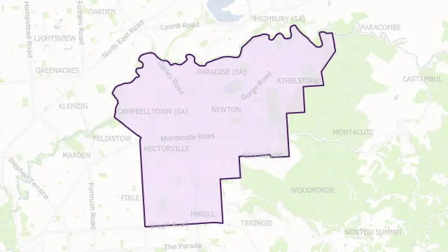 Campbelltown Council Area Boundary Map