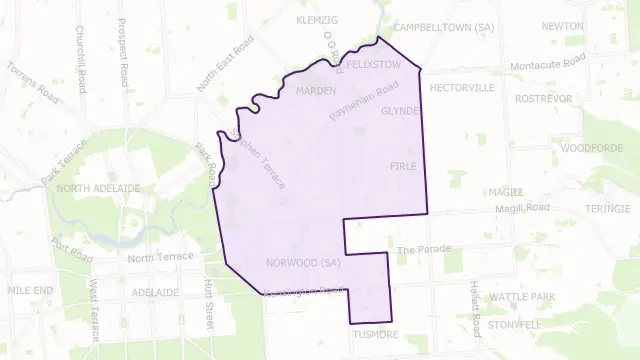 Norwood Payneham and St Peters Council Area Boundary Map