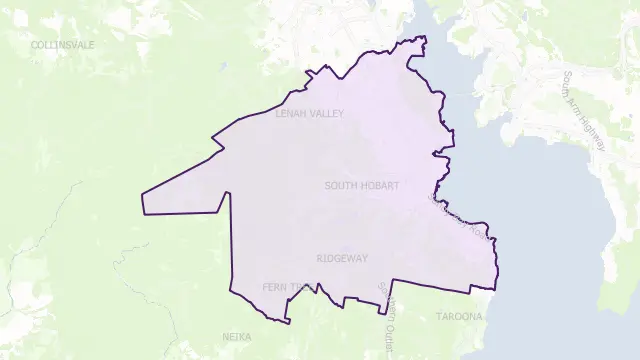 Hobart Council Area Boundary Map