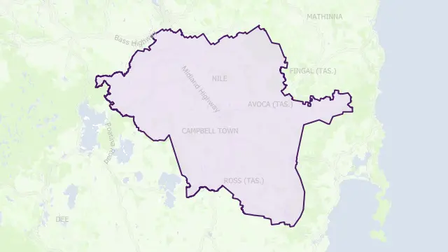 Northern Midlands Council Area Boundary Map