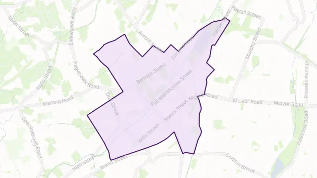 Bendigo Area Boundary Map