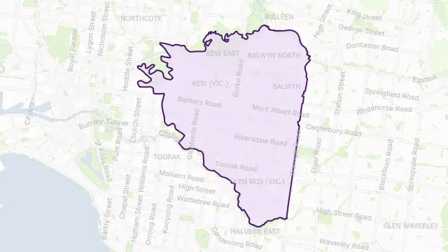 Boroondara Council Area Boundary Map
