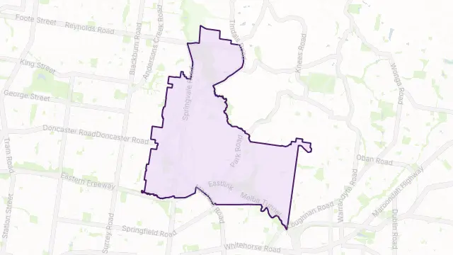 Donvale Area Boundary Map