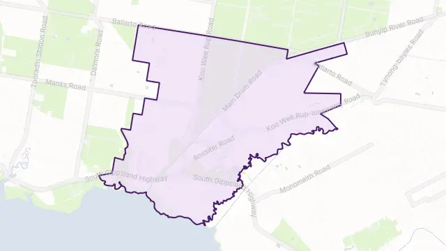 Koo Wee Rup Area Boundary Map