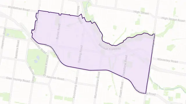 Malvern East Area Boundary Map