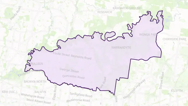 Manningham Council Area Boundary Map