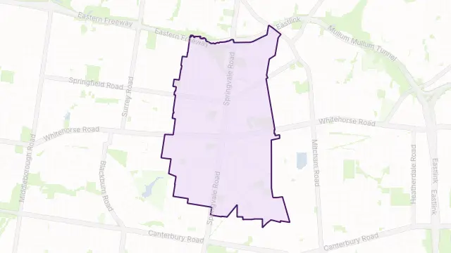 Nunawading Area Boundary Map