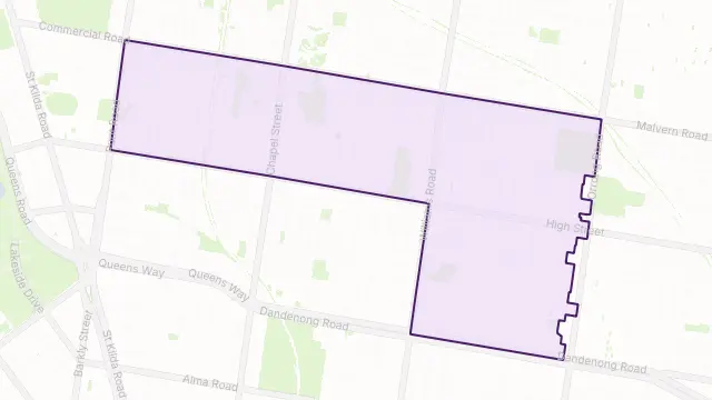 Prahran Area Boundary Map
