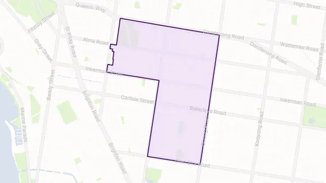 St Kilda East Area Boundary Map
