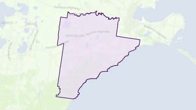 Surf Coast Council Area Boundary Map