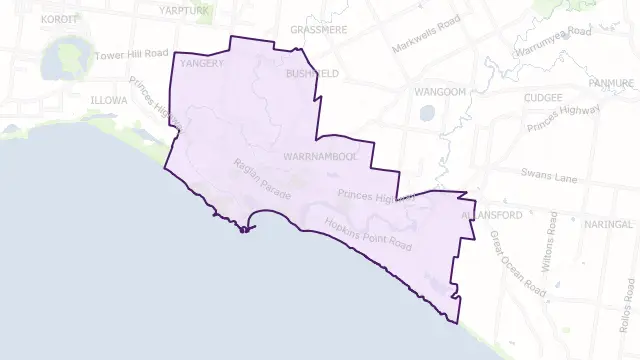 Warrnambool Council Area Boundary Map