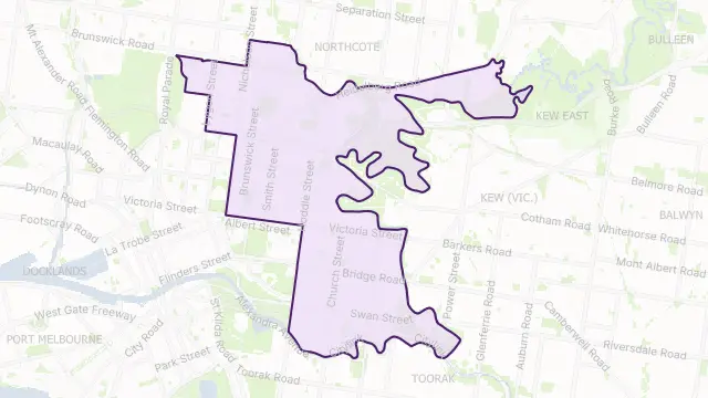 Yarra Council Area Boundary Map