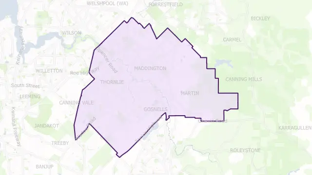 Gosnells Council Area Boundary Map