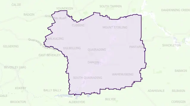 Quairading Council Area Boundary Map