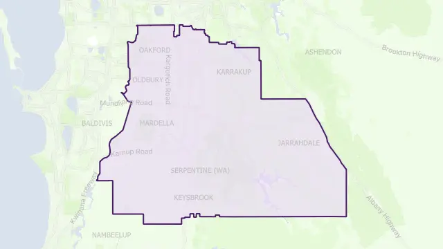 Serpentine-Jarrahdale Council Area Boundary Map