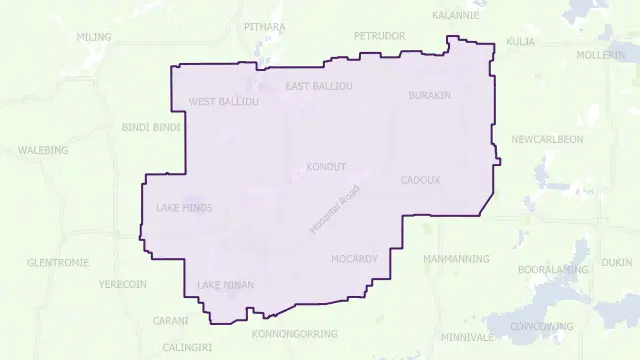 Wongan-Ballidu Council Area Boundary Map